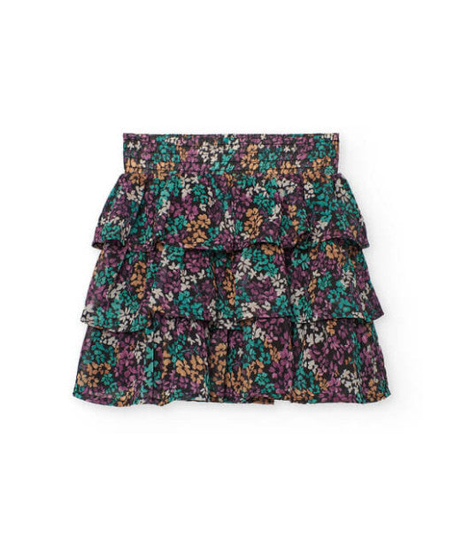 Tiered Gauze Floral Skirt