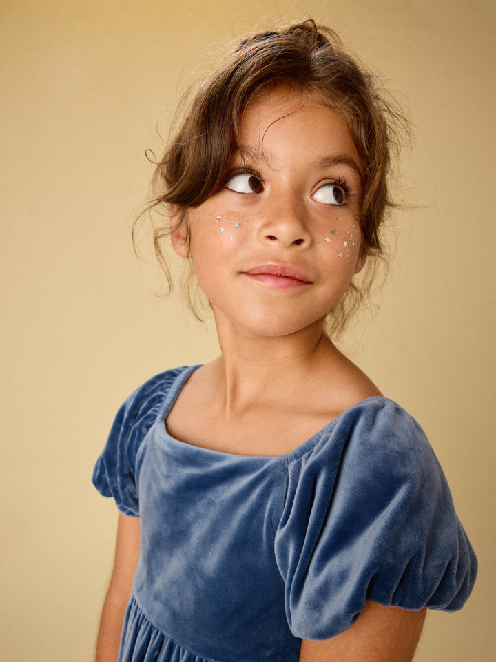 Naval Blue Puff Shoulder Dress