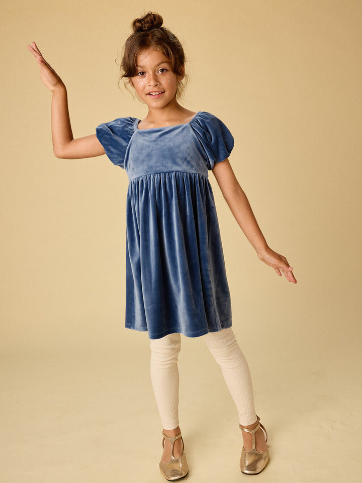 Naval Blue Puff Shoulder Dress