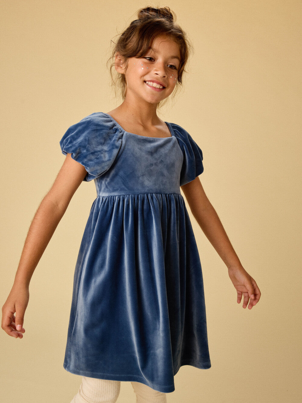 Naval Blue Puff Shoulder Dress