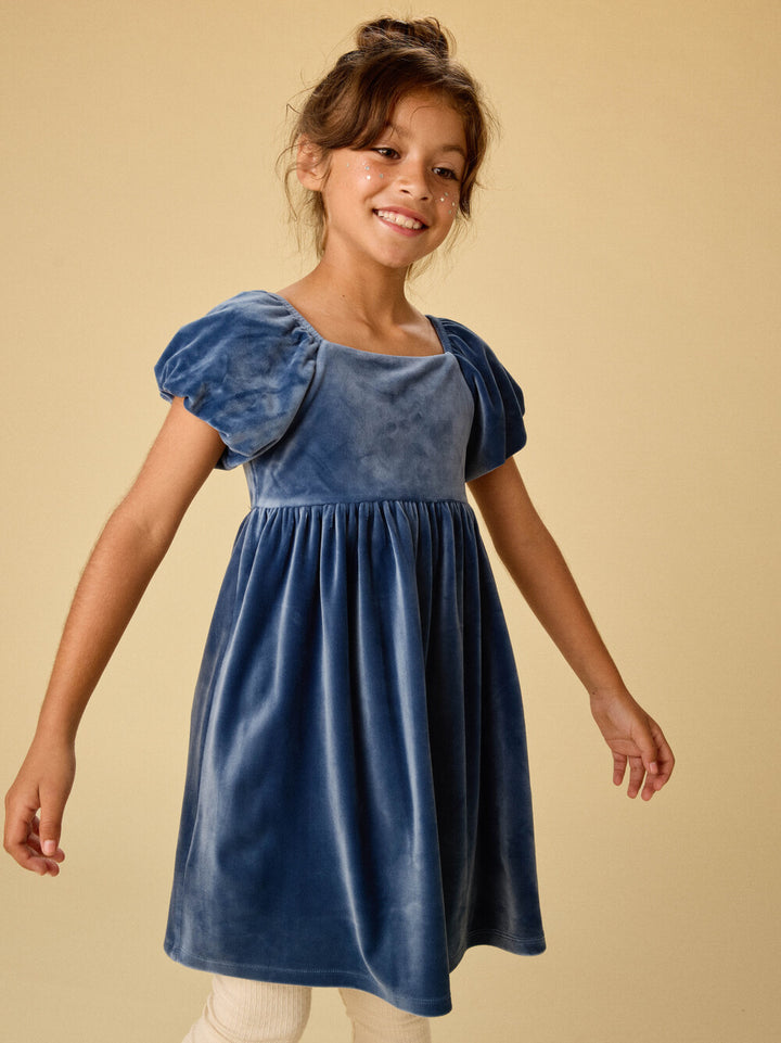 Naval Blue Puff Shoulder Dress