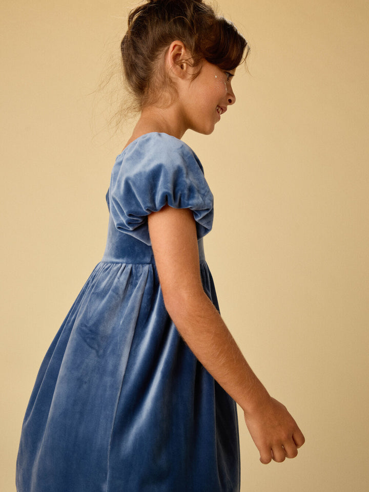 Naval Blue Puff Shoulder Dress