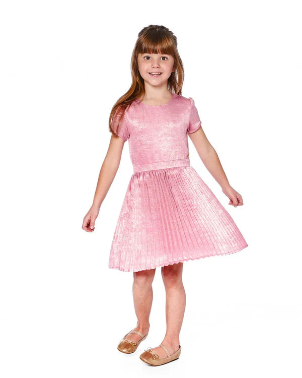Pink Shimmer Dress with pleated Skirt