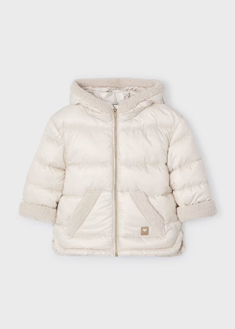 Sherpa Trim Puffer Coat with Hood