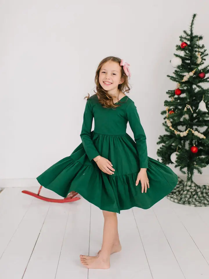 Gwendolyn Ruffle Dress in Evergreen