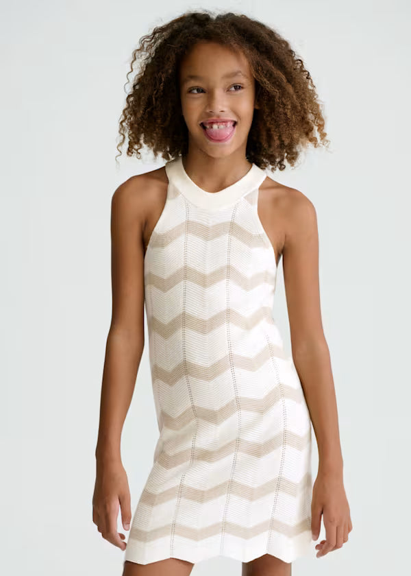zig zag knitted dress Mayoral-Girls Ivory Zigzag odleżyny Crafted from 100% cotton Royal Blue Mermaid Prom Arm Length:35″