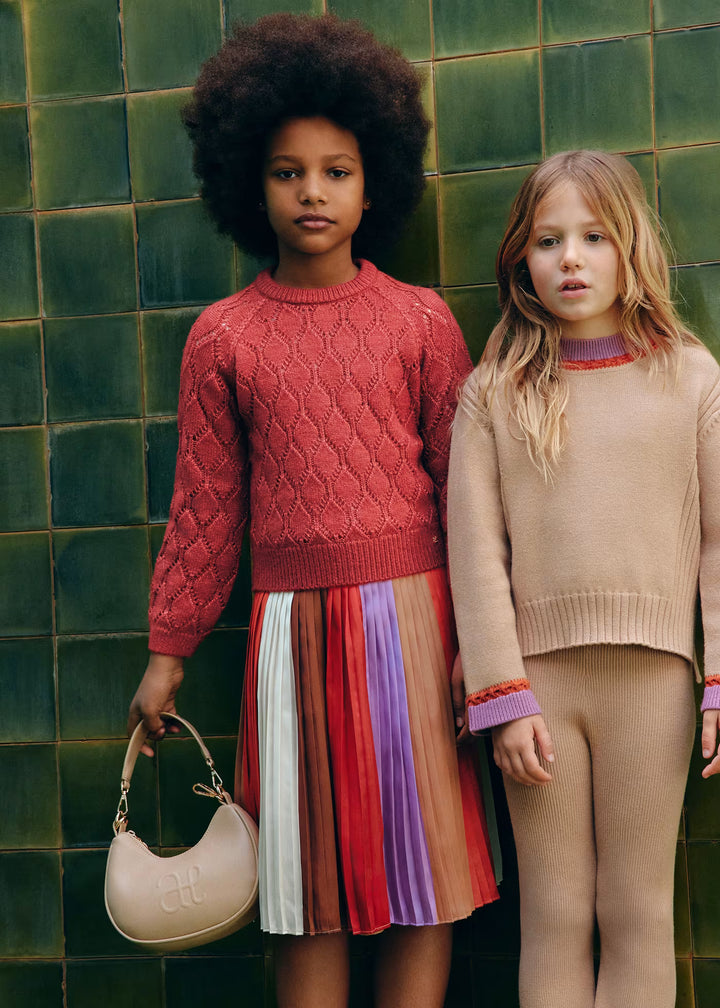 Pleated Striped Midi Skirt