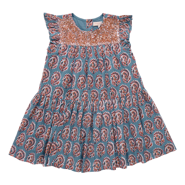 Fiona Ruffle Dress Blue Paisley