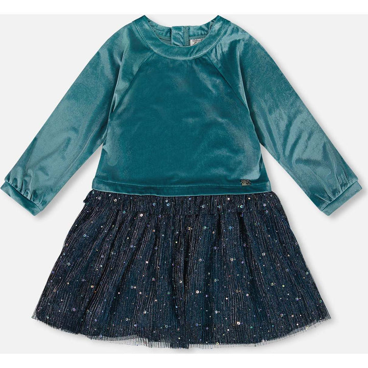 Velvet & Pleated Mesh Dress