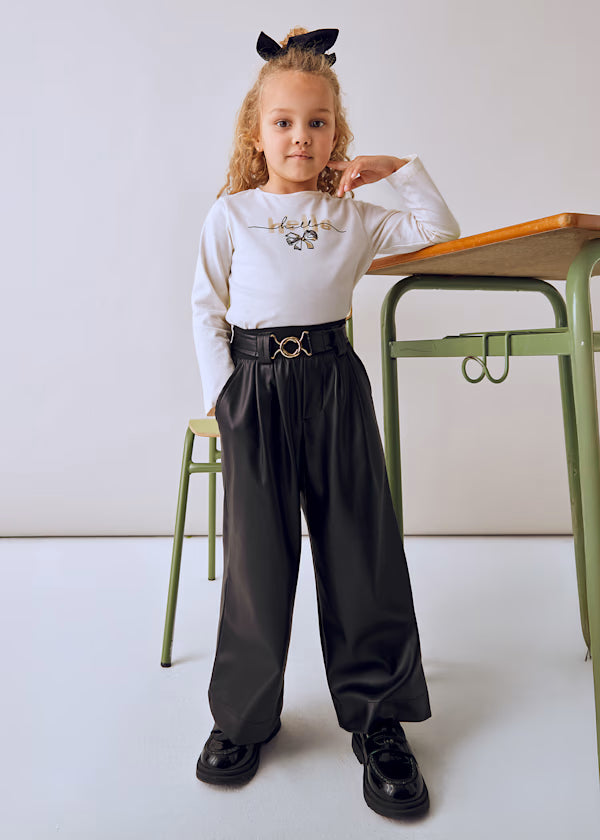 Wide Leg Leatherette Belted Pant