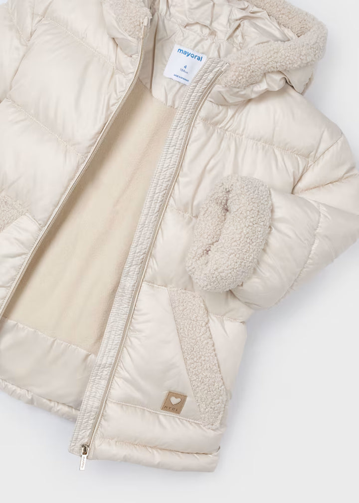 Sherpa Trim Puffer Coat with Hood