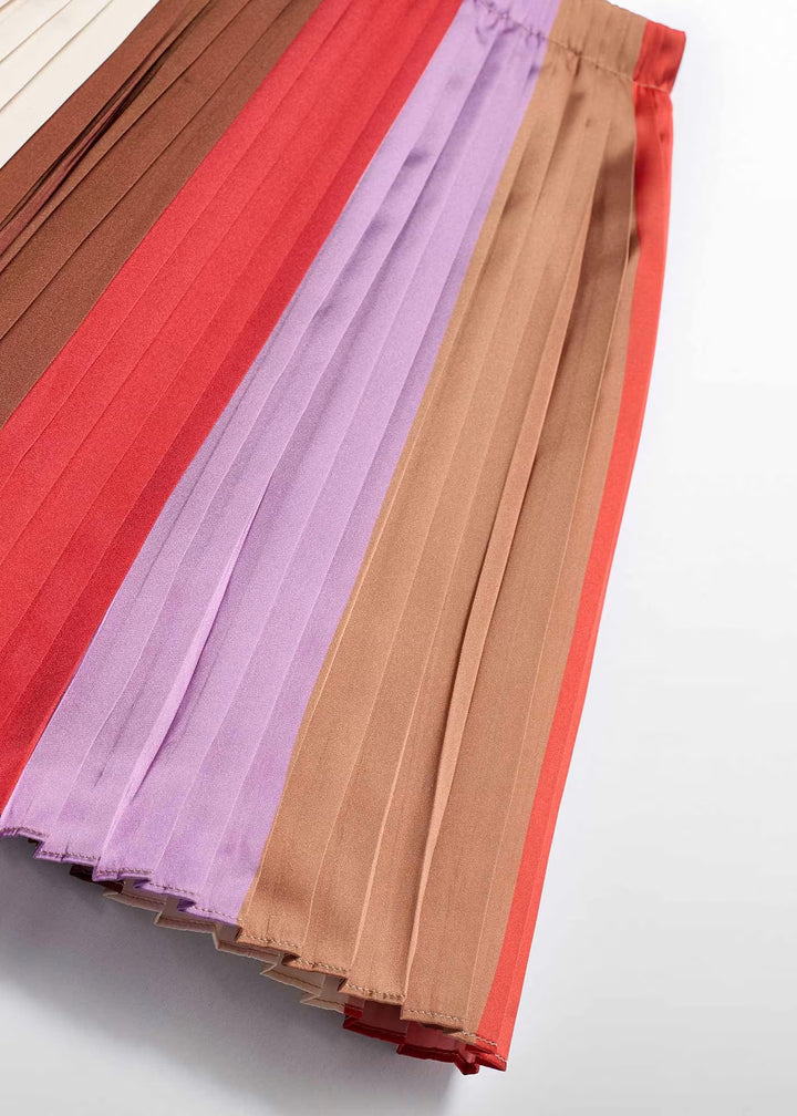 Pleated Striped Midi Skirt