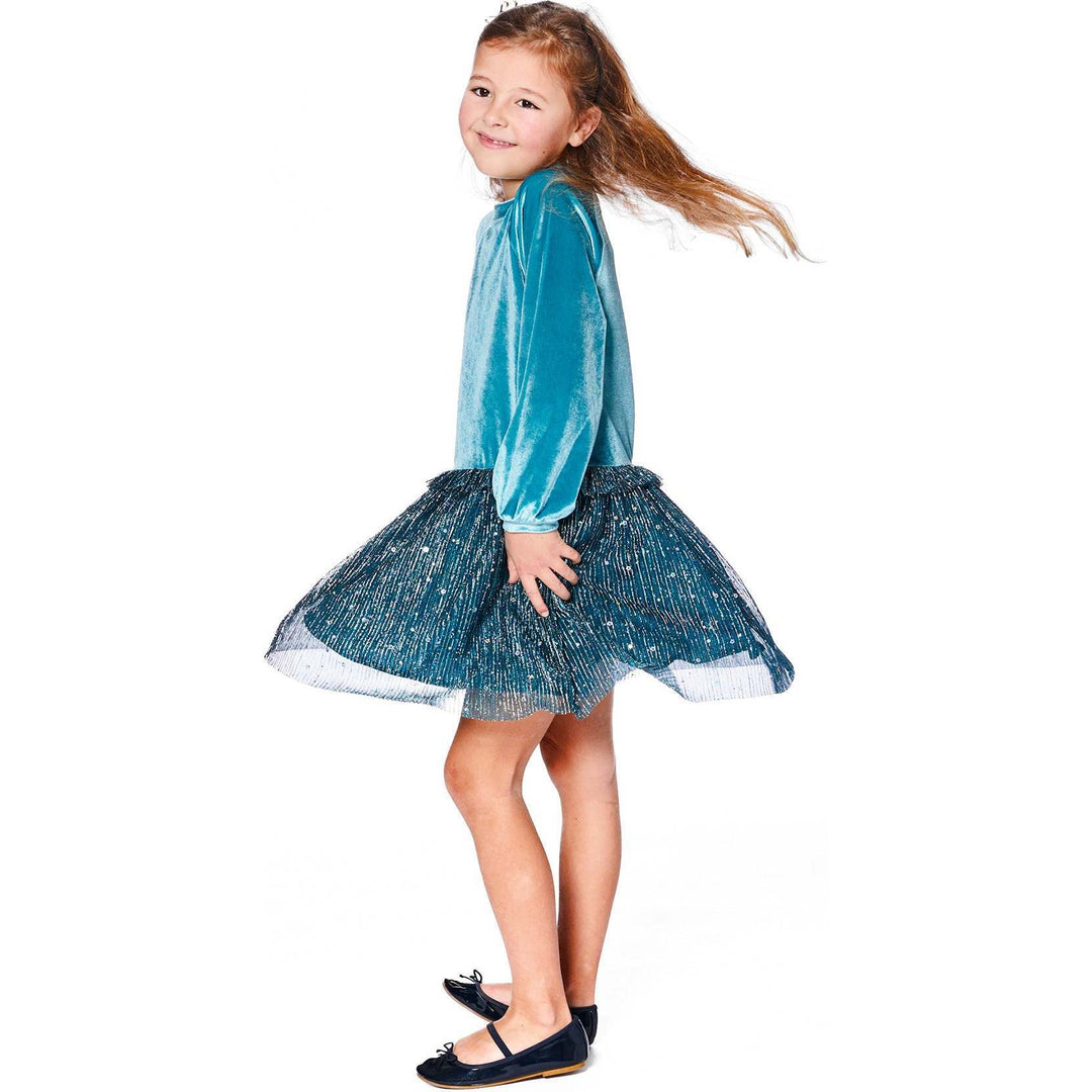 Velvet & Pleated Mesh Dress