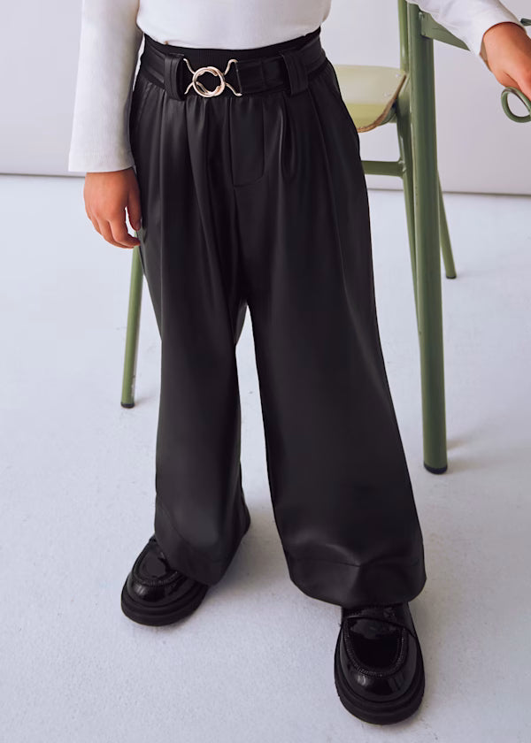 Wide Leg Leatherette Belted Pant