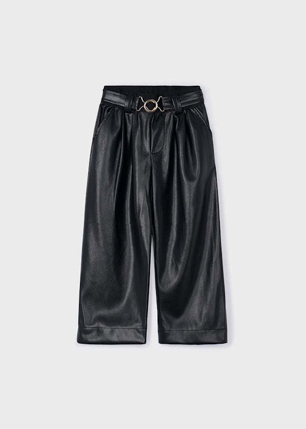 Wide Leg Leatherette Belted Pant