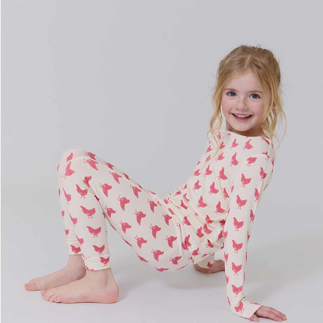 Bamboo PJ Set Pink Chickens