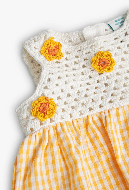 Checked Crochet Poplin Dress