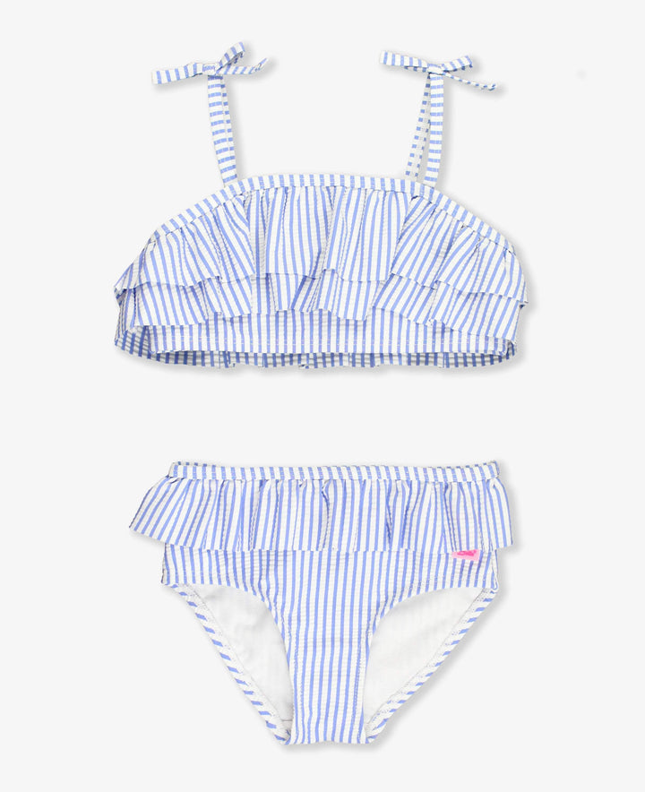 Periwinkle Blue Seersucker Bow Ruffle Bikini