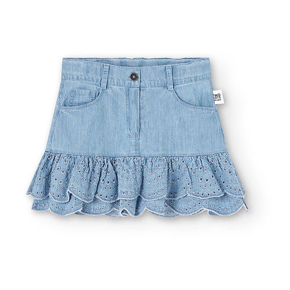 Eyelet Ruffle Denim Skirt