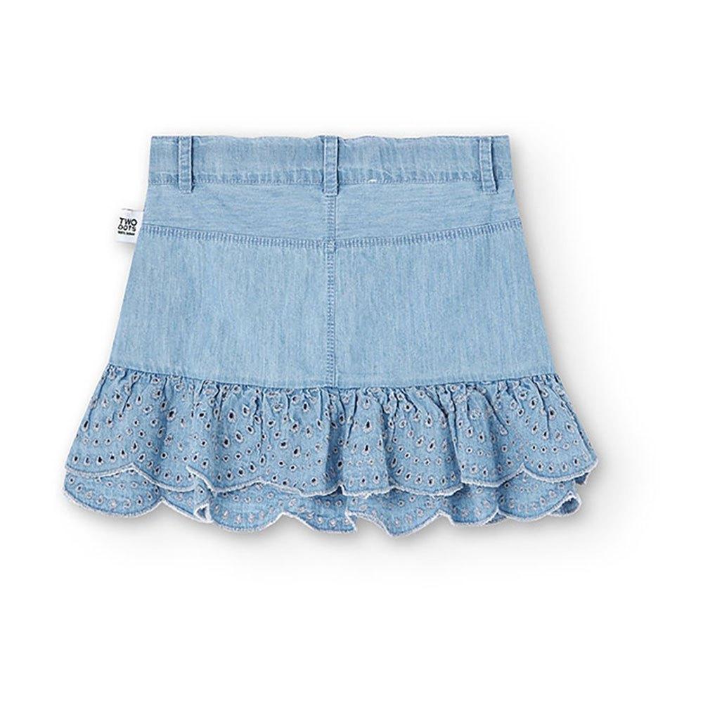 Eyelet Ruffle Denim Skirt