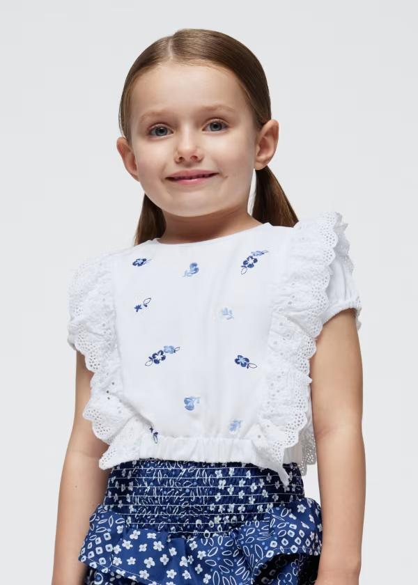 Embroidered Ruffle Top