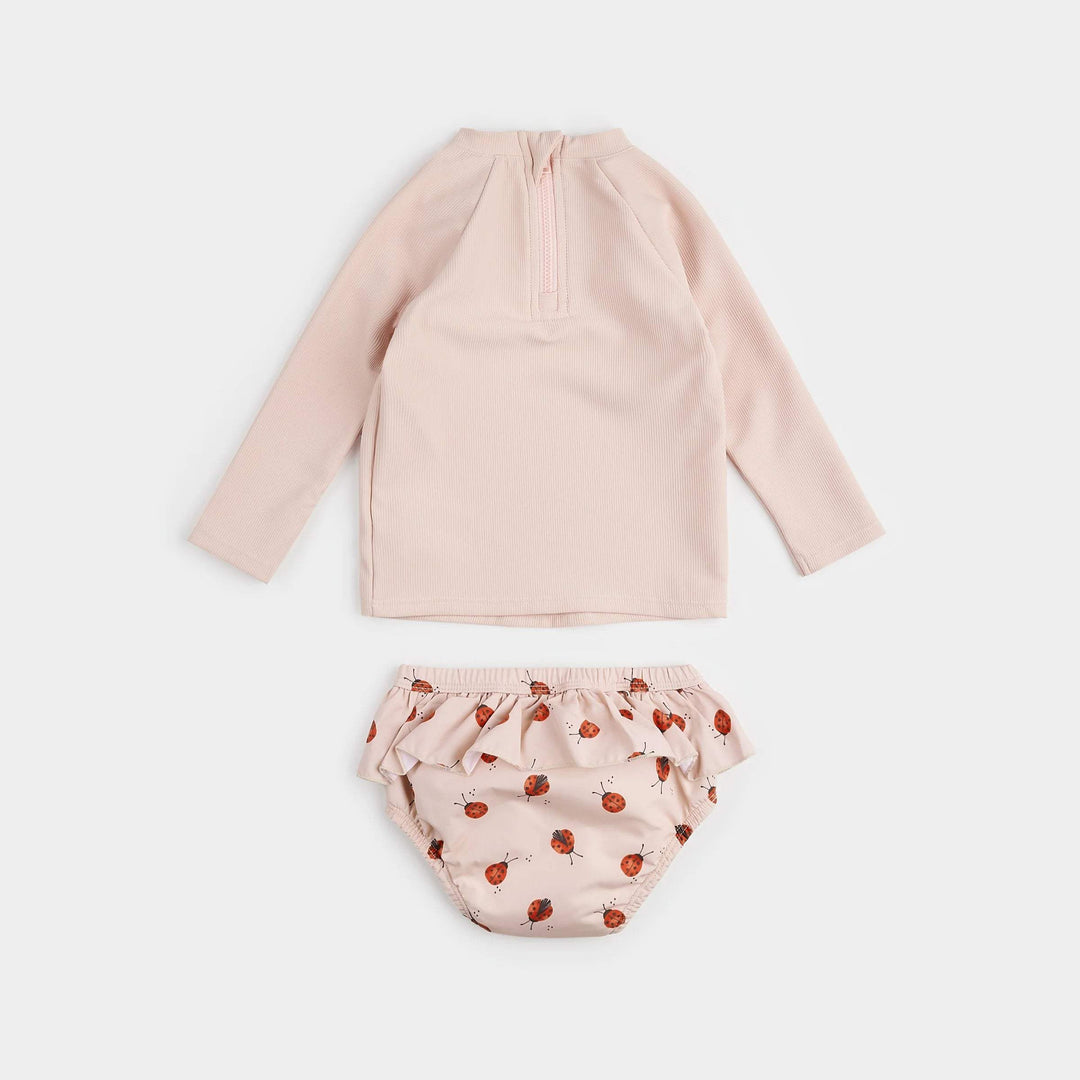 Ribbed Rose Rashguard Set With Lady Bug Swim Diaper