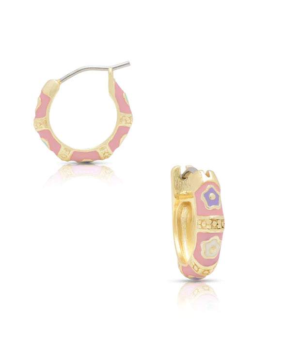 Flower Hoop Earrings Pink