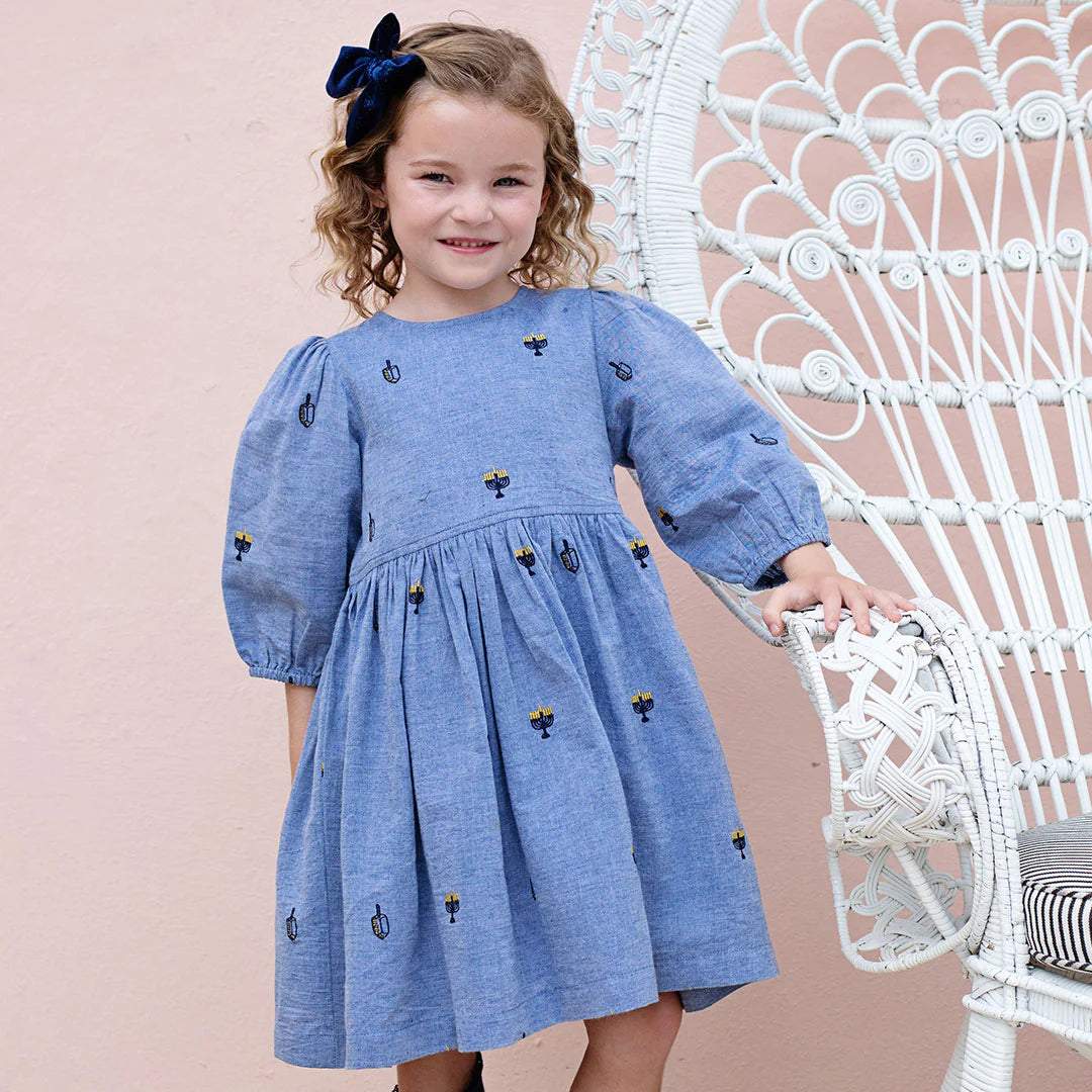 Girls Brooke Dress - Hanukkah Embroidery