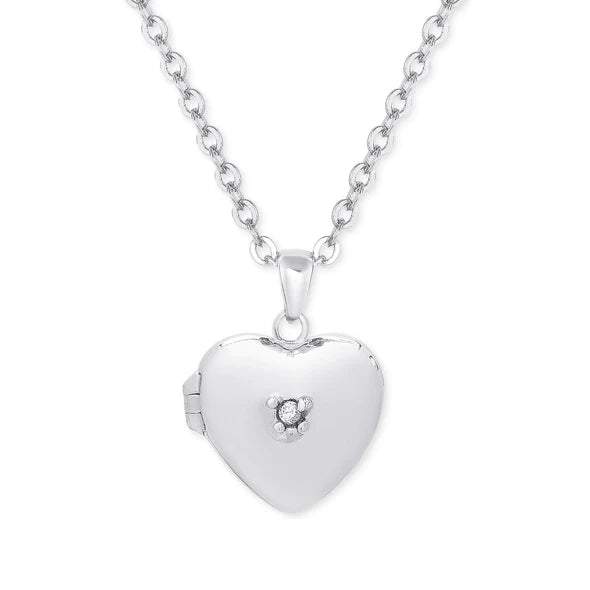 Heart Locket with CZ in Sterling Silver