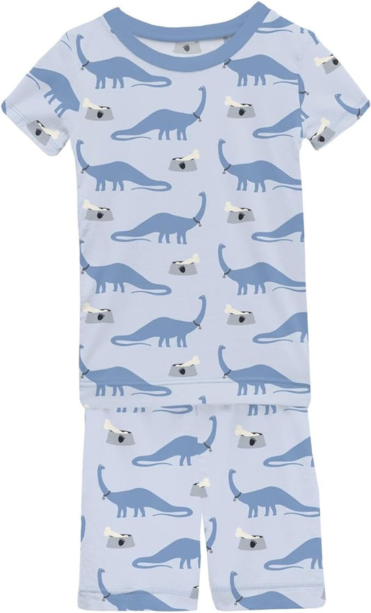 Pet Dino Short Sleeve Pajama Set in Dew