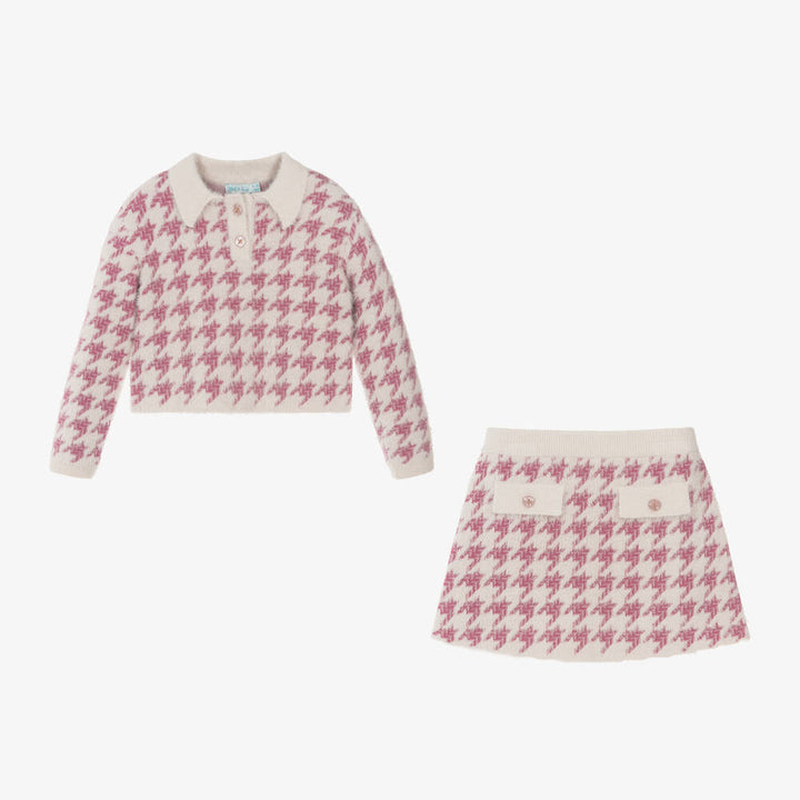 Houndstooth Knit Skirt Set