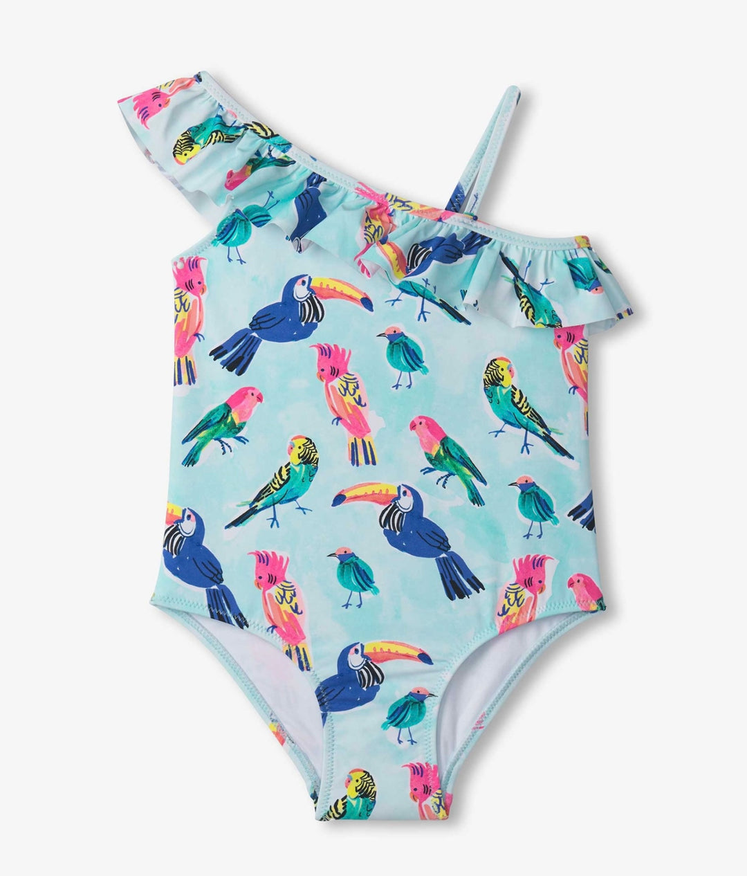 Tropical Birds Ruffle Trim Swimsuit