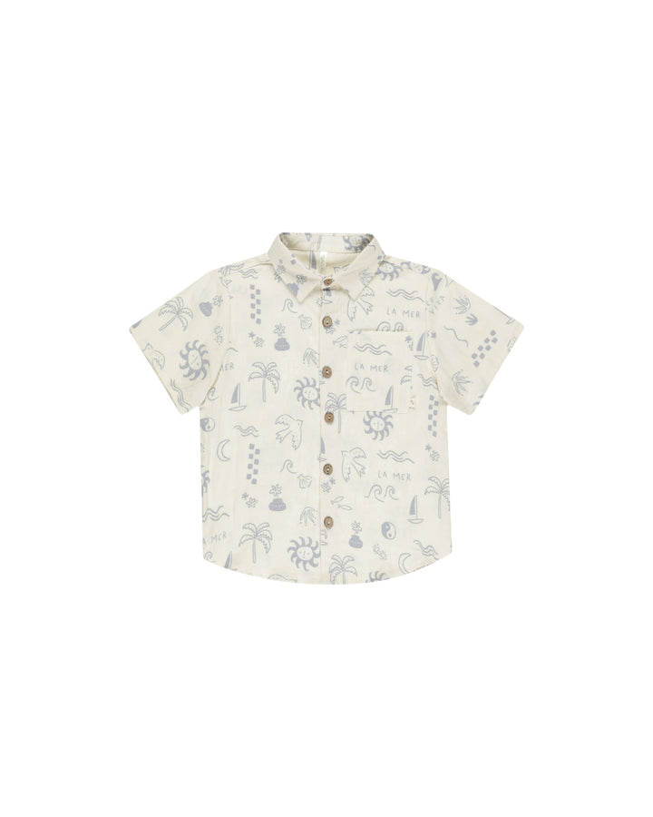 Collared Short Sleeve Shirt Mediterranean