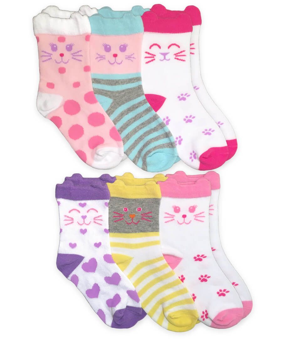 Jefferies Socks Kitty Cat Fashion Crew Socks 6 Pair Pack