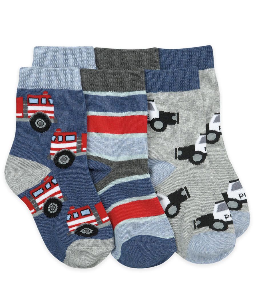 Jefferies Socks Rescue Vehicles Pattern Crew Socks 3 Pair Pack