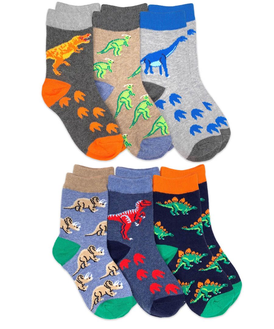 Jefferies Socks Dinosaur Pattern Crew Socks 6 Pair Pack