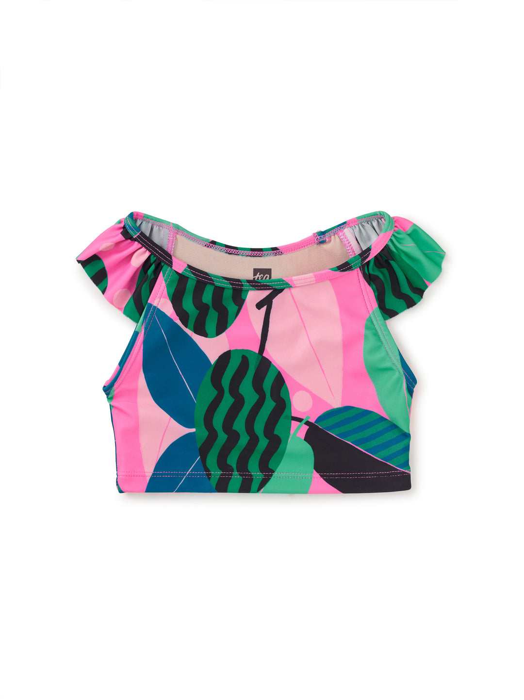 Bossa Nova Foliage Ruffle Sleeve Tankini Swim Top