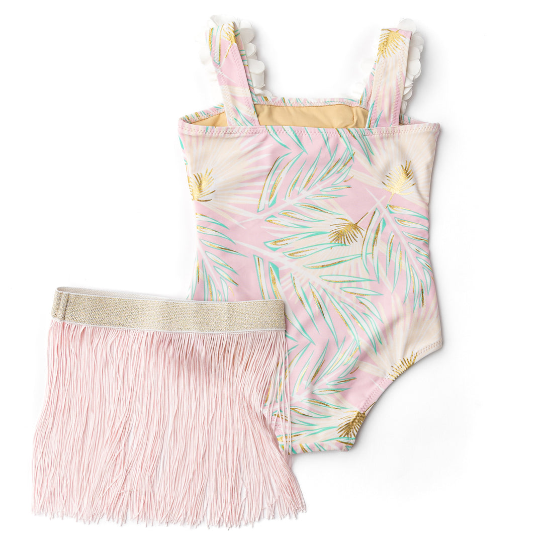 Metallic Girls Hula One Piece & Skirt Swim Set