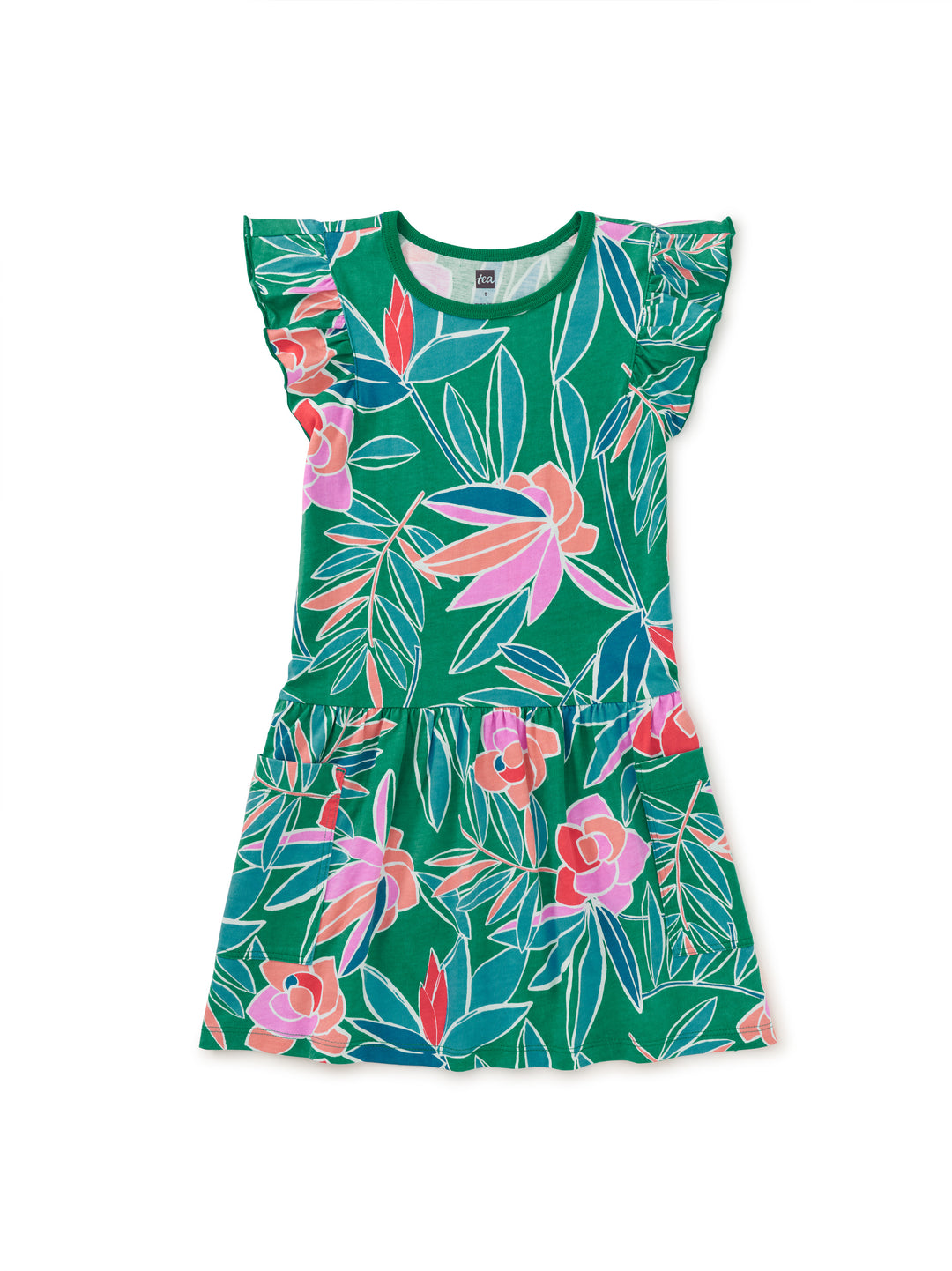 Tropical Gardenias Flutter Sleeve Pocket Dress