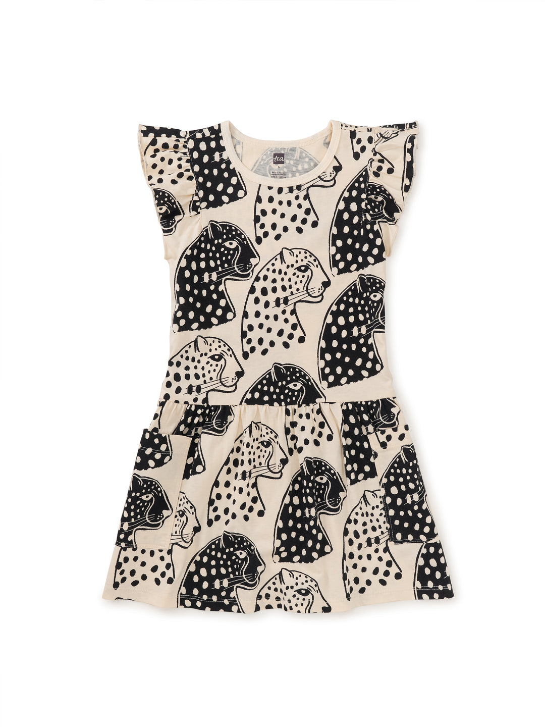 Block Print Jaguar Flutter Sleeve Pocket Dress