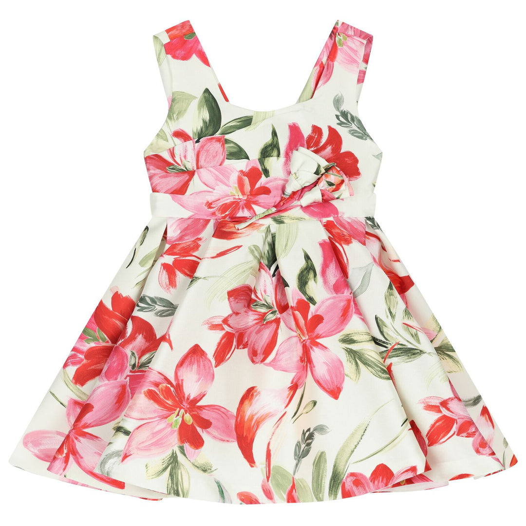 Ivory Floral Satin Mikado Dress