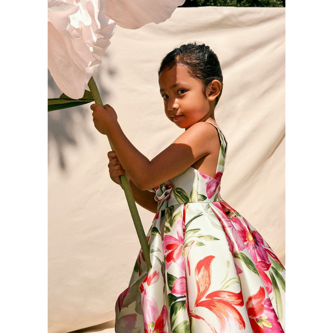 Ivory Floral Satin Mikado Dress