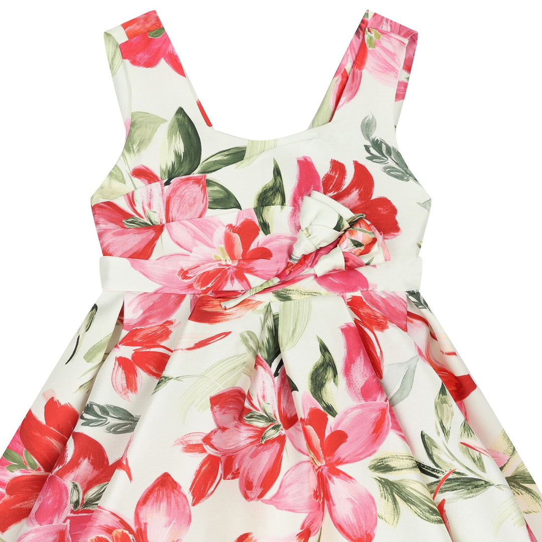 Ivory Floral Satin Mikado Dress