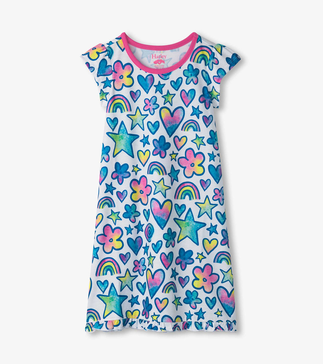 Watercolor Doodles Ruffle Night Dress