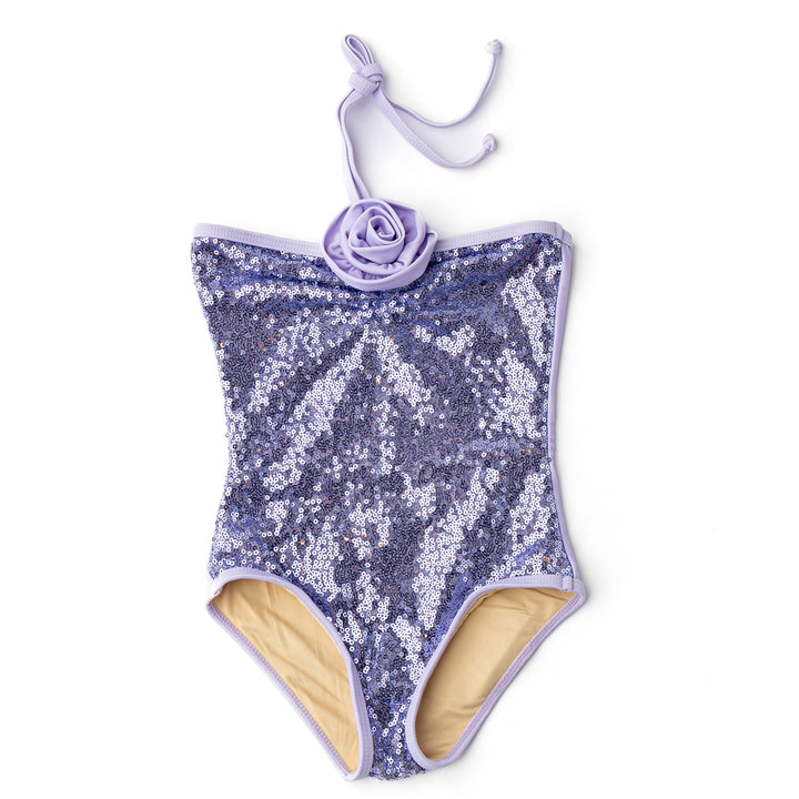 Purple Sequin Rose Swimsuit