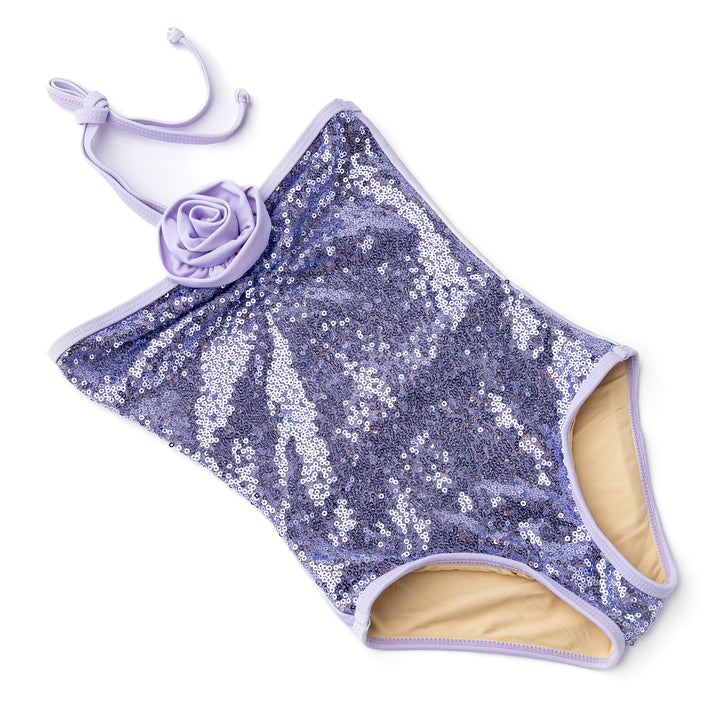 Purple Sequin Rose Swimsuit