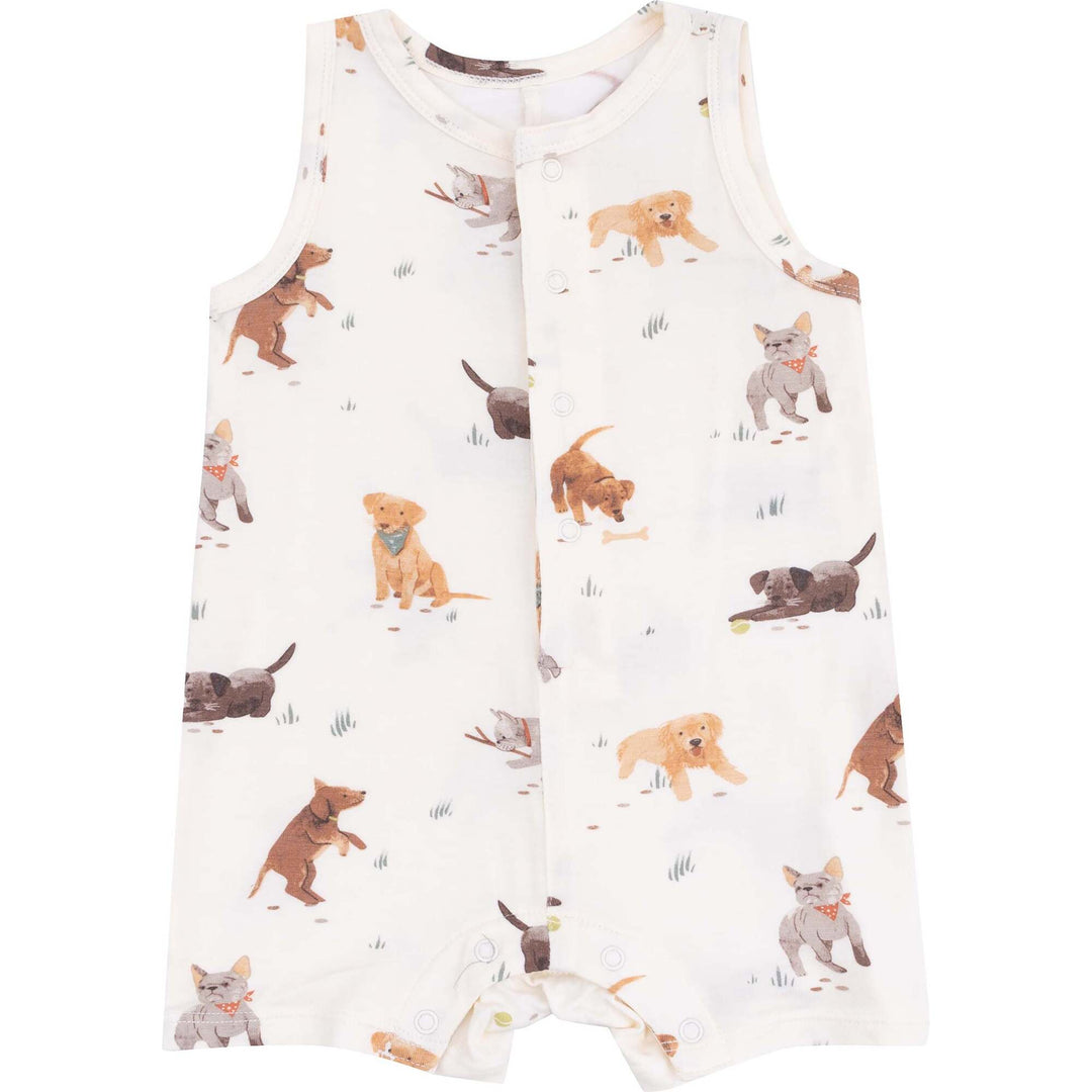 Sleeveless Muslin Romper Watercolor Puppies