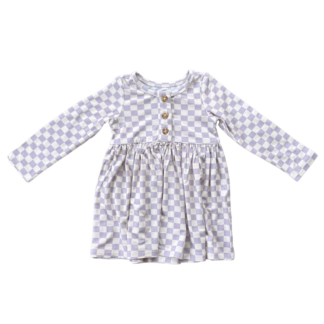 Lavender Cloud Check Henley Dress