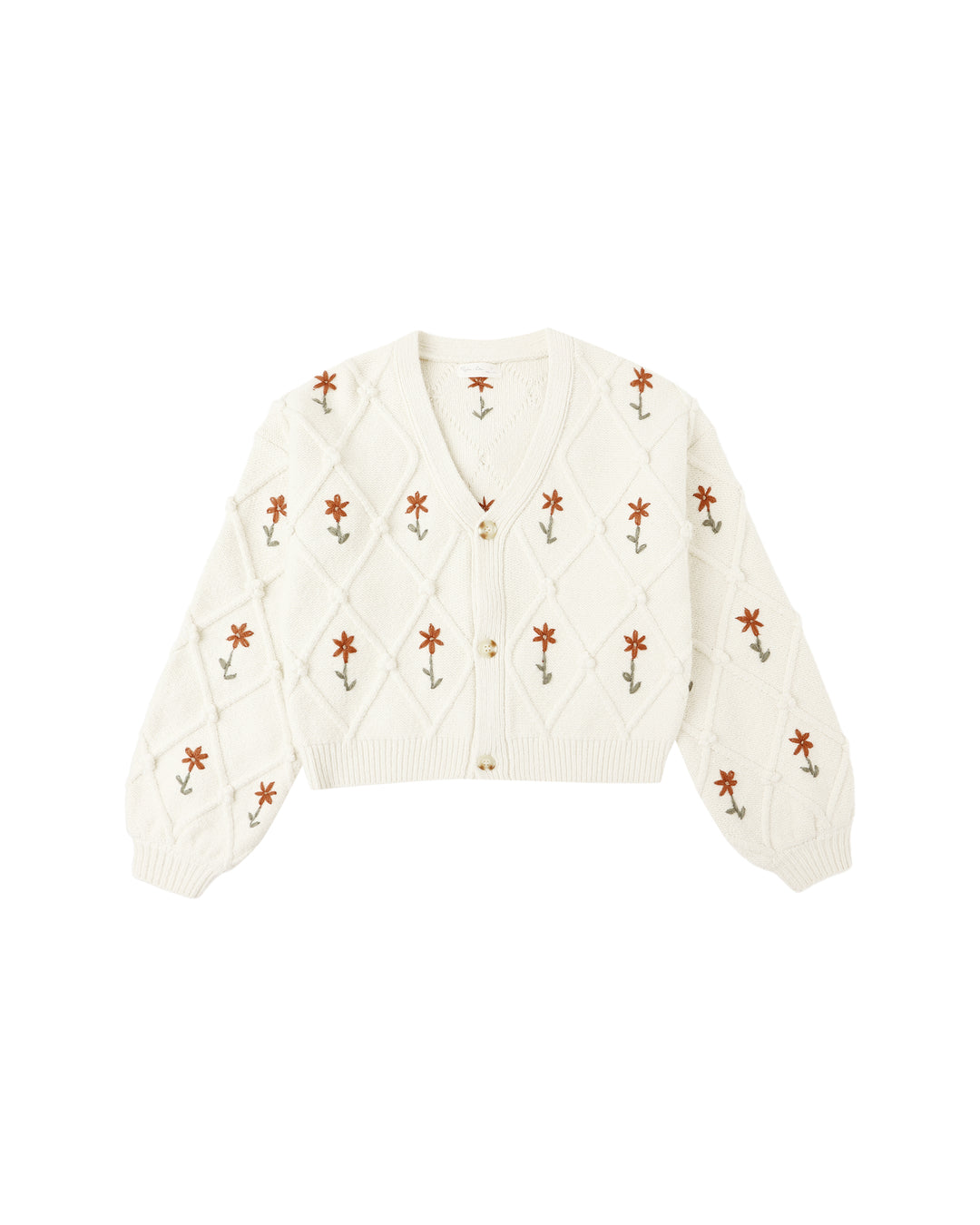 Boxy Crop Cardigan Winter Daisy Embroidery