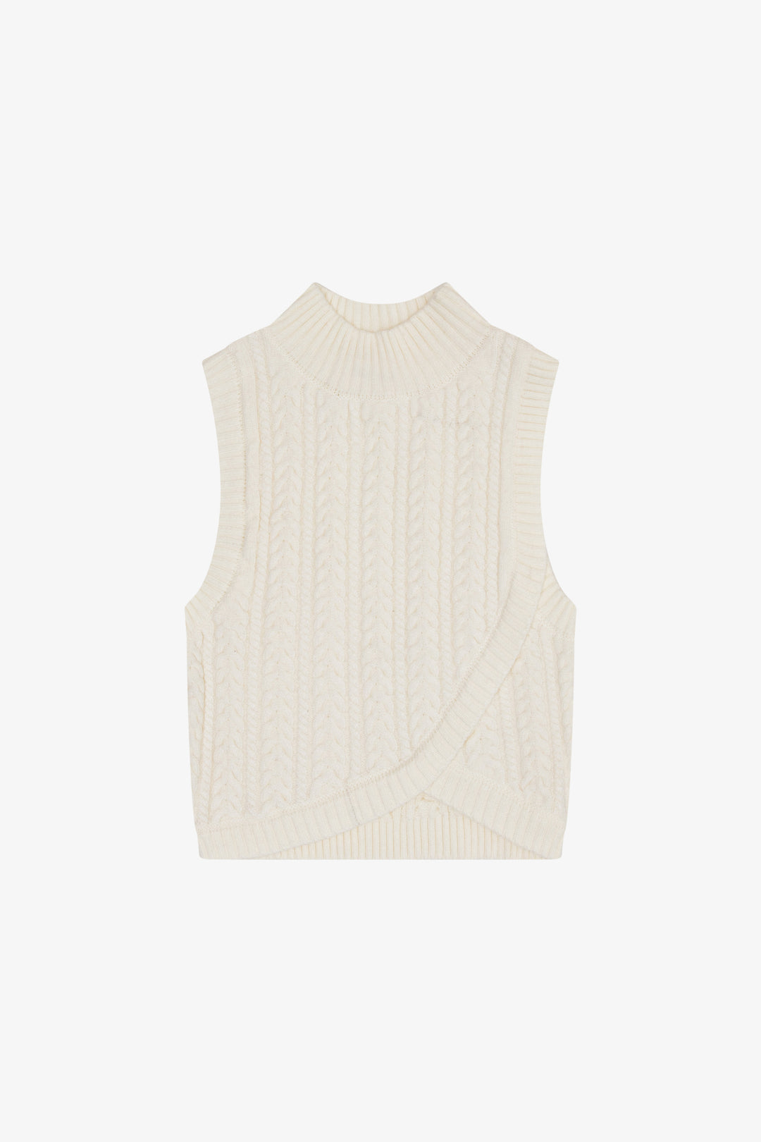 Cable Knit Sleeveless Mockneck
